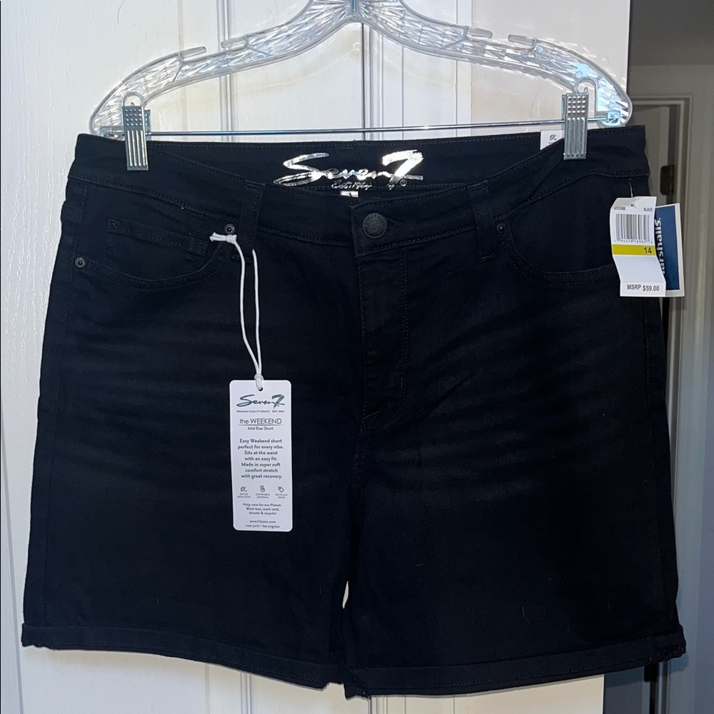 NWT black Seven the Weekend mid rise denim jean shorts Size 14